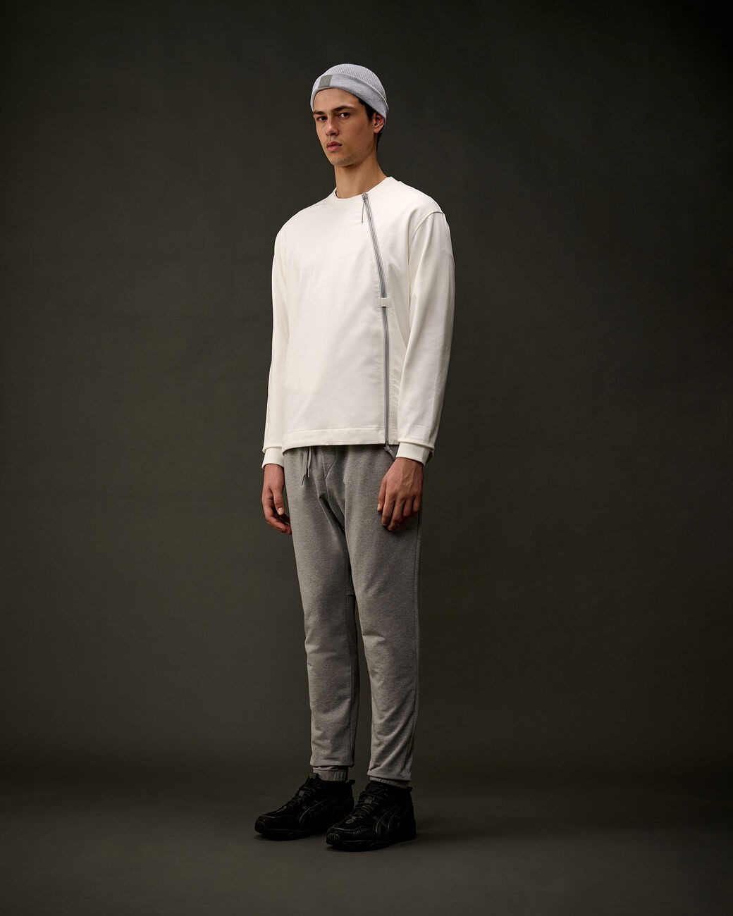 C.P. COMPANY - STRCH FLEECE MIXED ZIP CREW SWSH - GAUZE WHITE