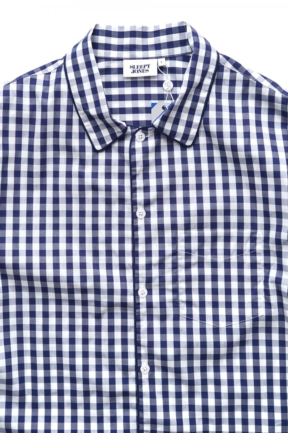 SLEEPY JONES - HENRY PAJAMA SHIRT -LARGE GINGHAM NAVY