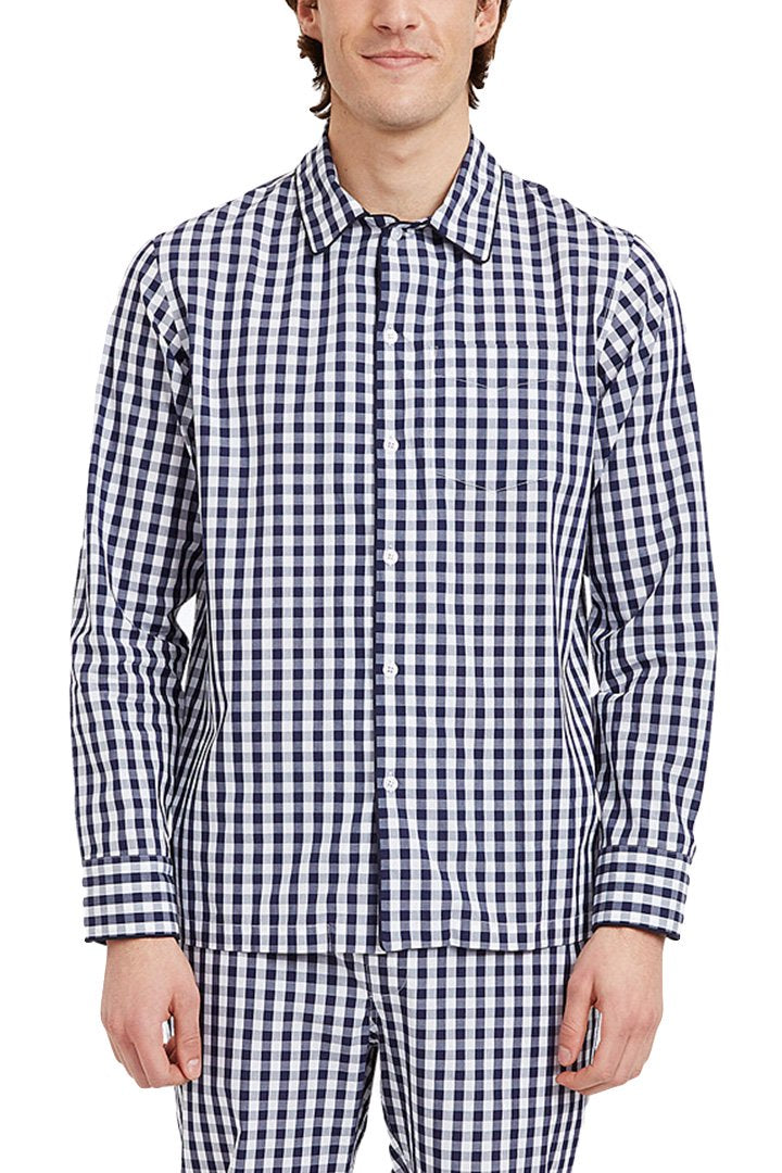 SLEEPY JONES - HENRY PAJAMA SHIRT -LARGE GINGHAM NAVY