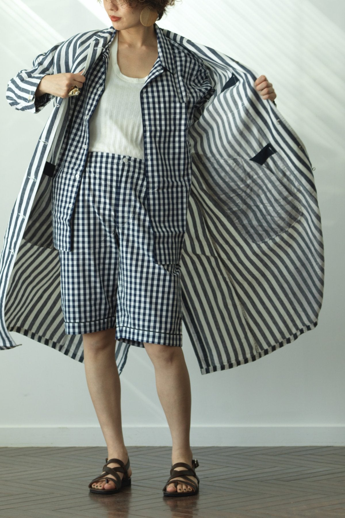 SLEEPY JONES - HENRY PAJAMA SHIRT -LARGE GINGHAM NAVY