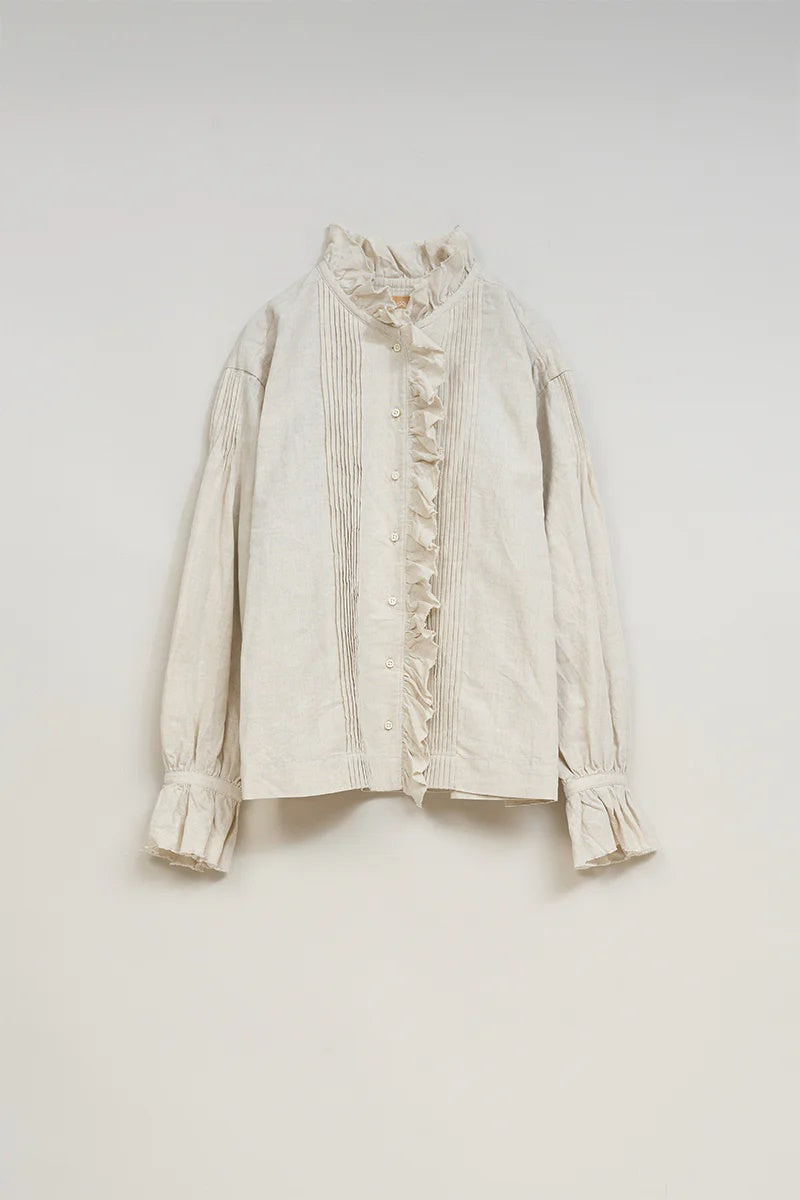◯ Nigel Cabourn woman - GATHER COLLAR BLOUSE C/L - IVORY