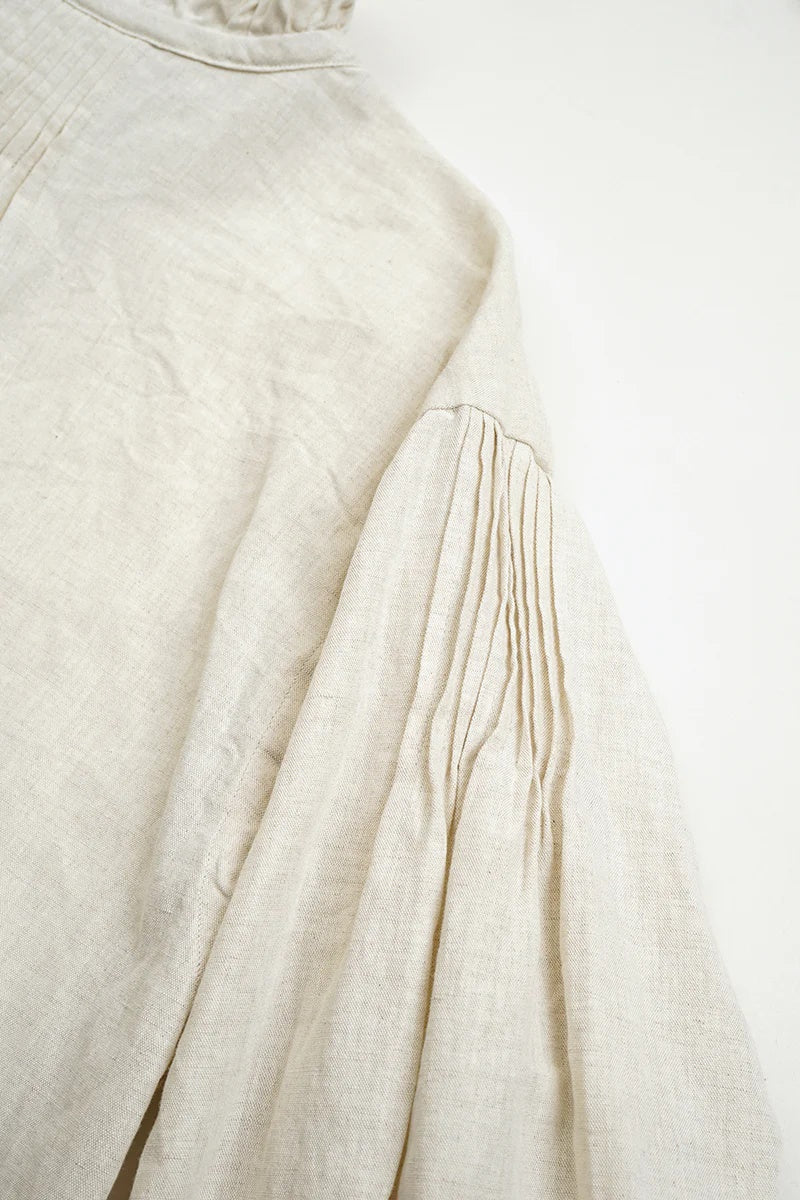 ◯ Nigel Cabourn woman - GATHER COLLAR BLOUSE C/L - IVORY