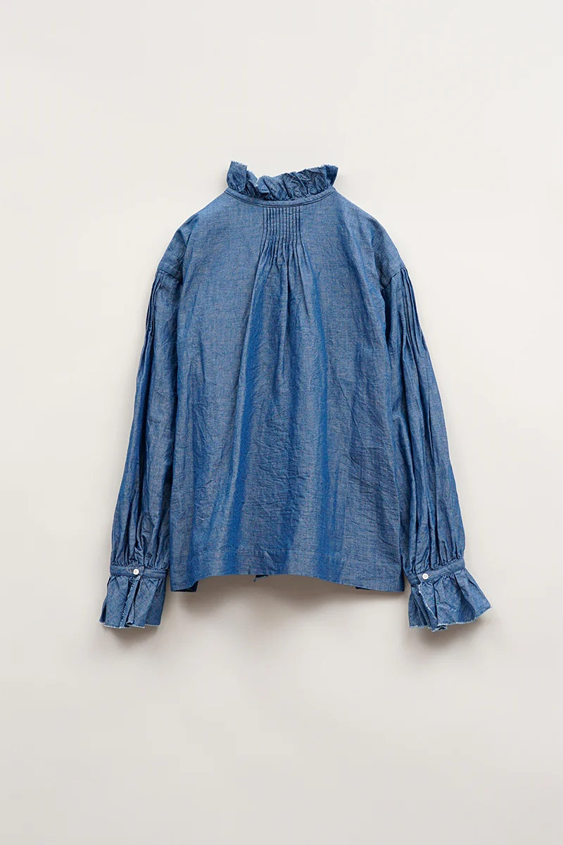 ◯ Nigel Cabourn woman - GATHER COLLAR BLOUSE C/L - INDIGO