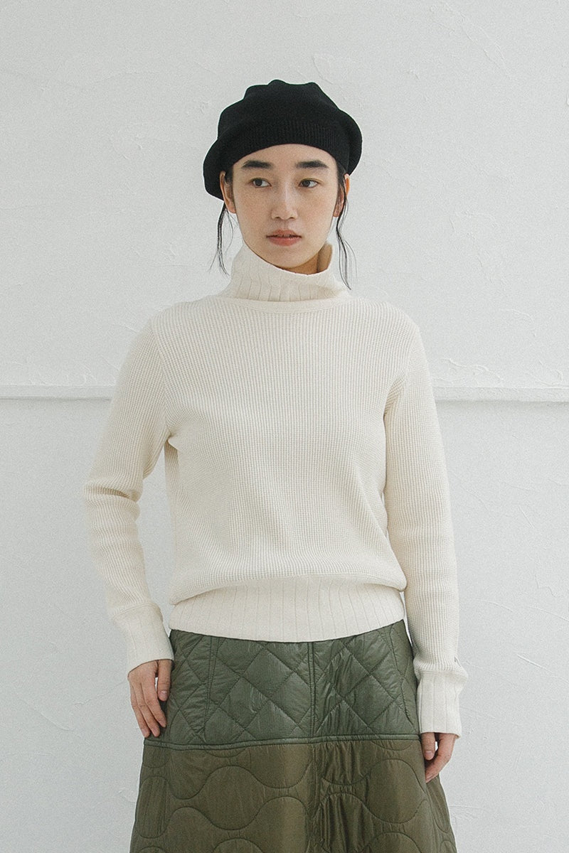 ◯ Nigel Cabourn woman - TURTLE NECK BIG WAFFLE - OFF WHITE