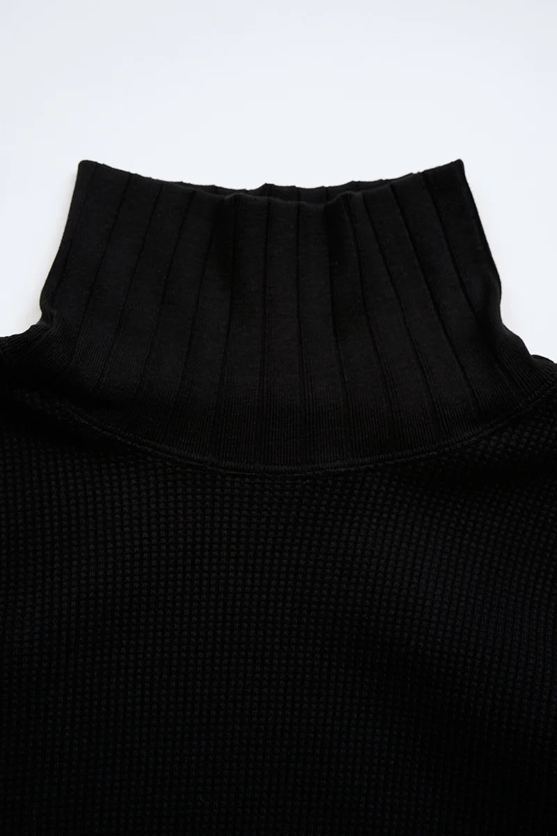 ◯ Nigel Cabourn woman - TURTLE NECK BIG WAFFLE - BLACK