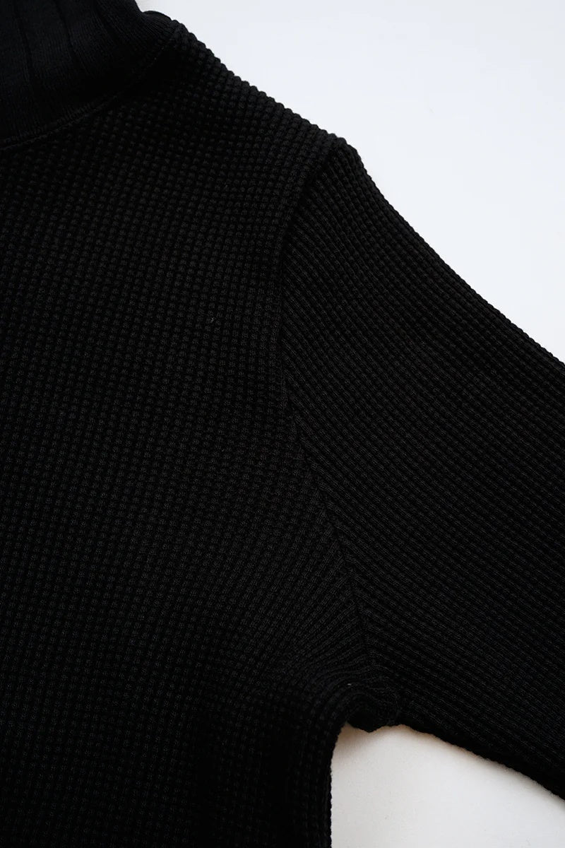 ◯ Nigel Cabourn woman - TURTLE NECK BIG WAFFLE - BLACK