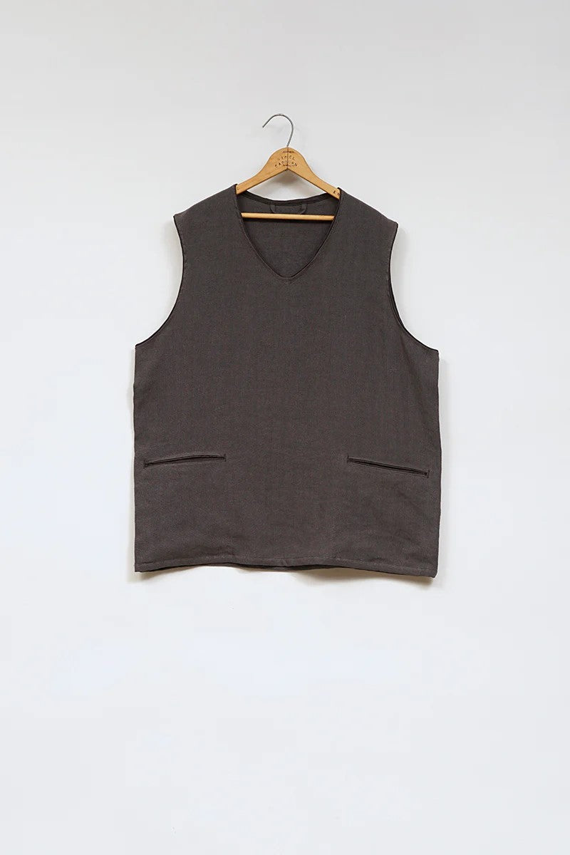 ◯ Nigel Cabourn - FRENCH WORK VEST LINEN PIN OX - CHARCOAL GRAY