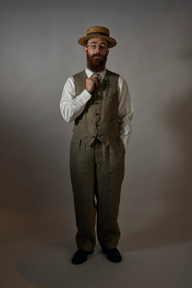 ◯ Nigel Cabourn - ENGINEER PANT HEMP LINEN CHECK - GREEN