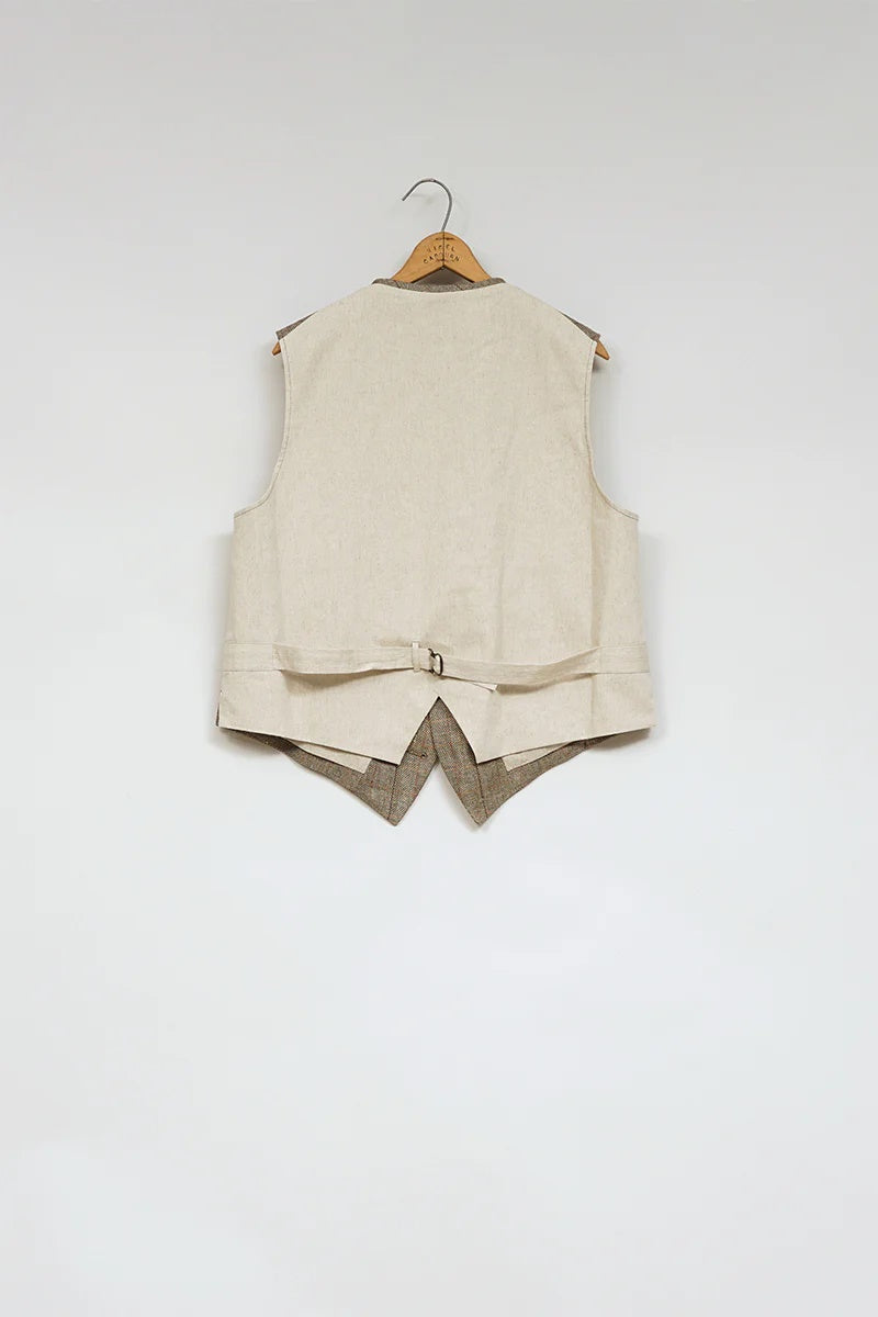 ◯ Nigel Cabourn - ENGINEER VEST HEMP LINEN CHECK - GREEN