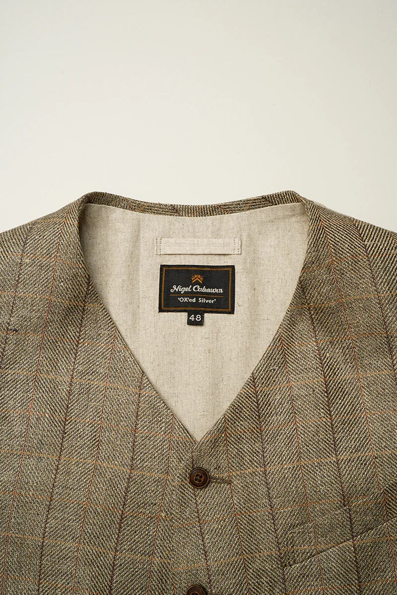 ◯ Nigel Cabourn - ENGINEER VEST HEMP LINEN CHECK - GREEN