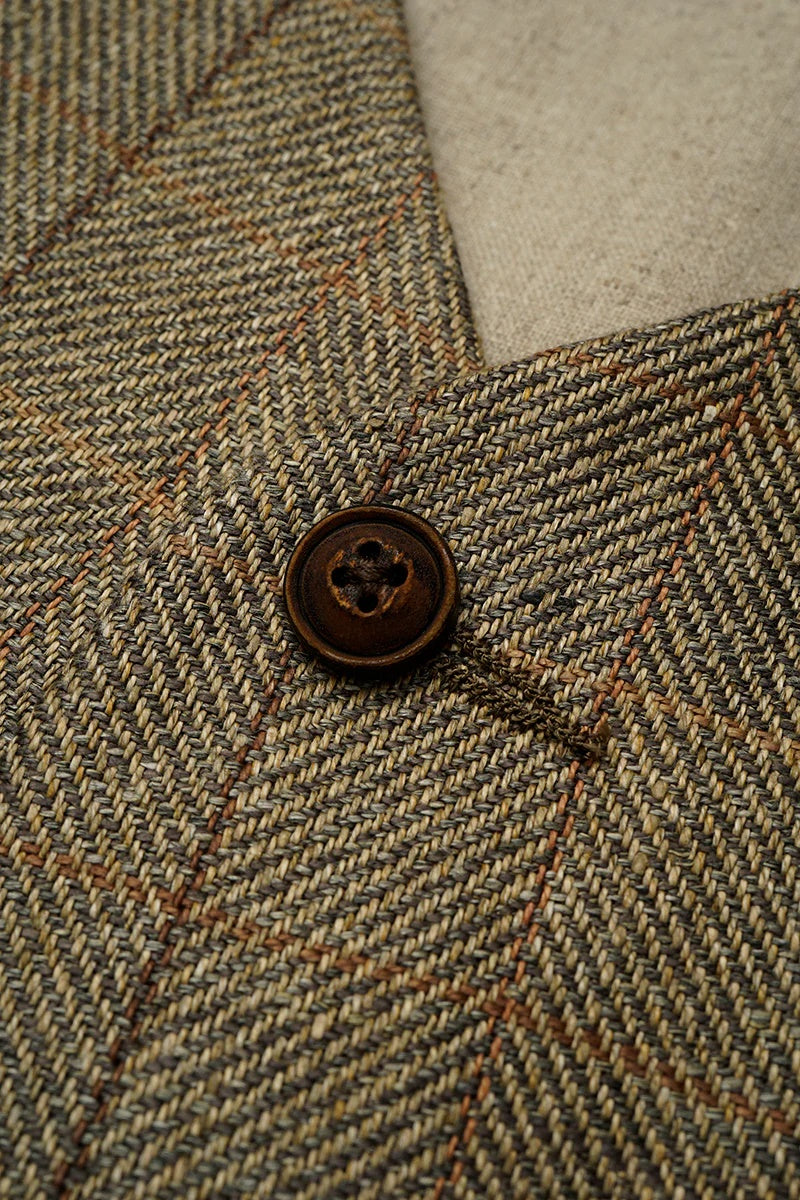 ◯ Nigel Cabourn - ENGINEER VEST HEMP LINEN CHECK - GREEN