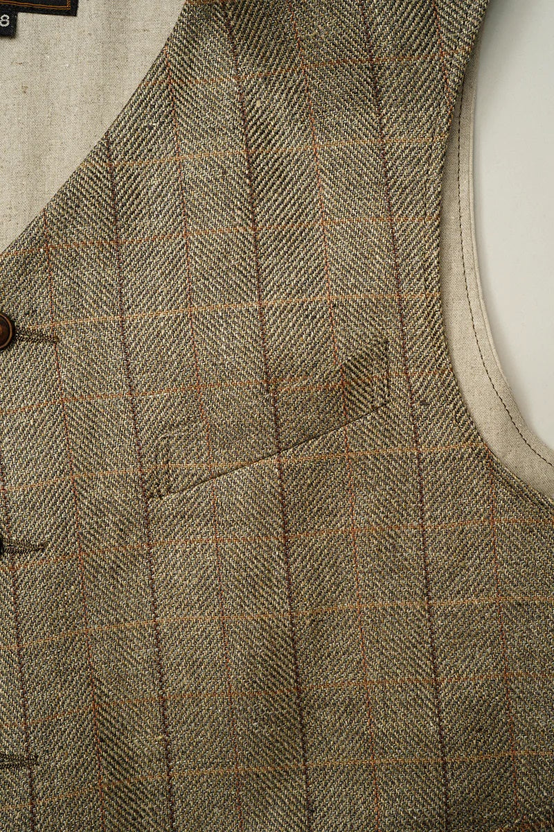 ◯ Nigel Cabourn - ENGINEER VEST HEMP LINEN CHECK - GREEN