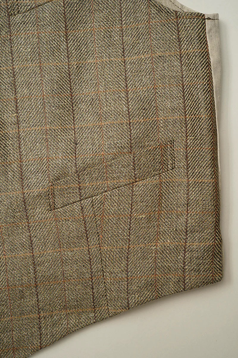 ◯ Nigel Cabourn - ENGINEER VEST HEMP LINEN CHECK - GREEN