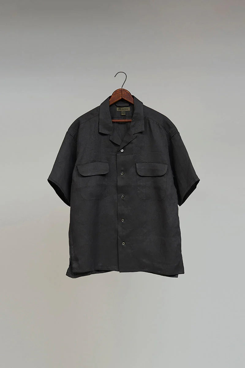 ◯ Nigel Cabourn - OPEN COLLAR SHIRT LINEN TWILL - CHARCOAL  GRAY