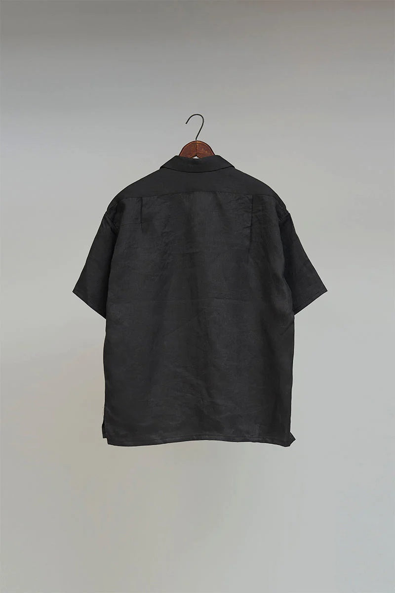 ◯ Nigel Cabourn - OPEN COLLAR SHIRT LINEN TWILL - CHARCOAL  GRAY