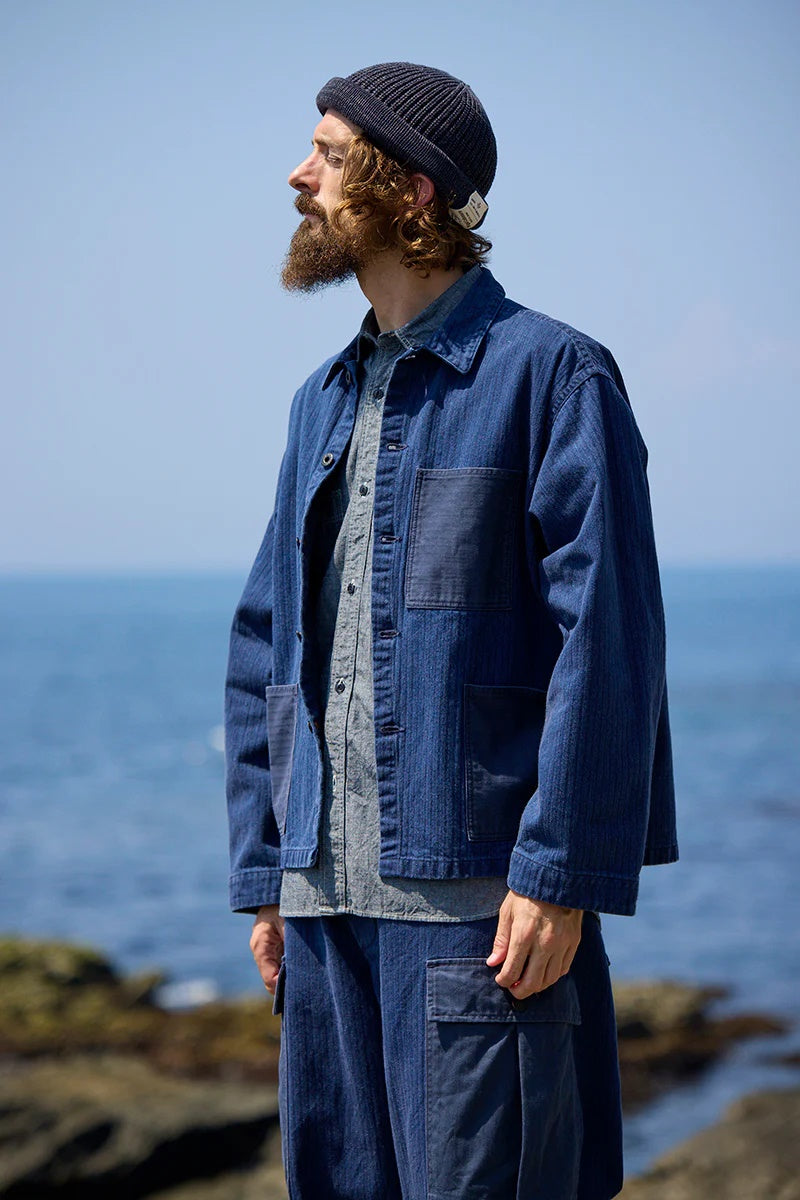 ◯ Nigel Cabourn - USMC CHORE JACKET HERRINGBONE - INDIGO