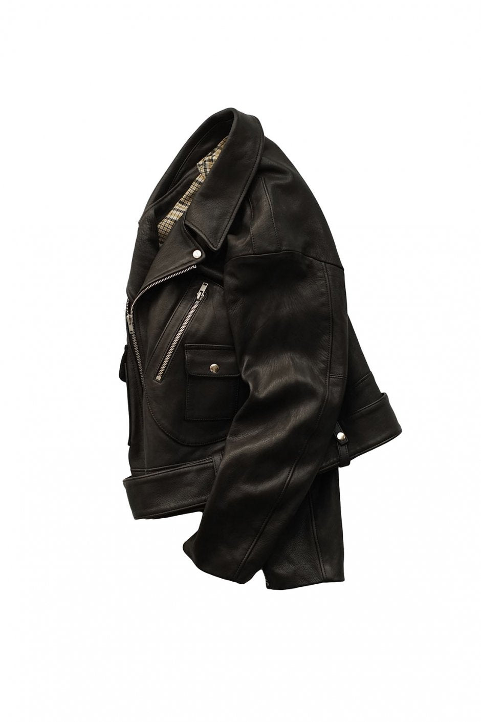 WRYHT - KNOTTED WAIST MOTO JACKET - BLACK