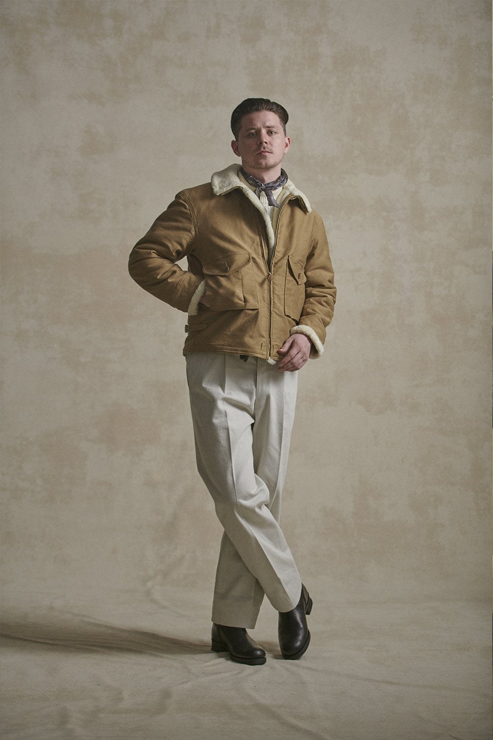 OLD JOE - ALPACA SHEARING AVIATOR JACKET - SAHARA