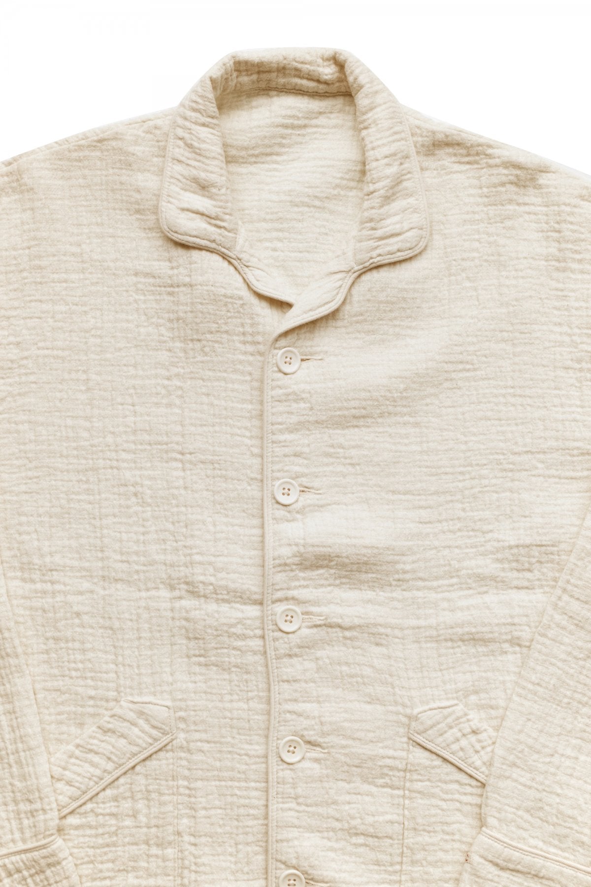 Porter Classic - SASHIKO LINEN PREMIUM PAJAMA CARDIGAN - WHITE