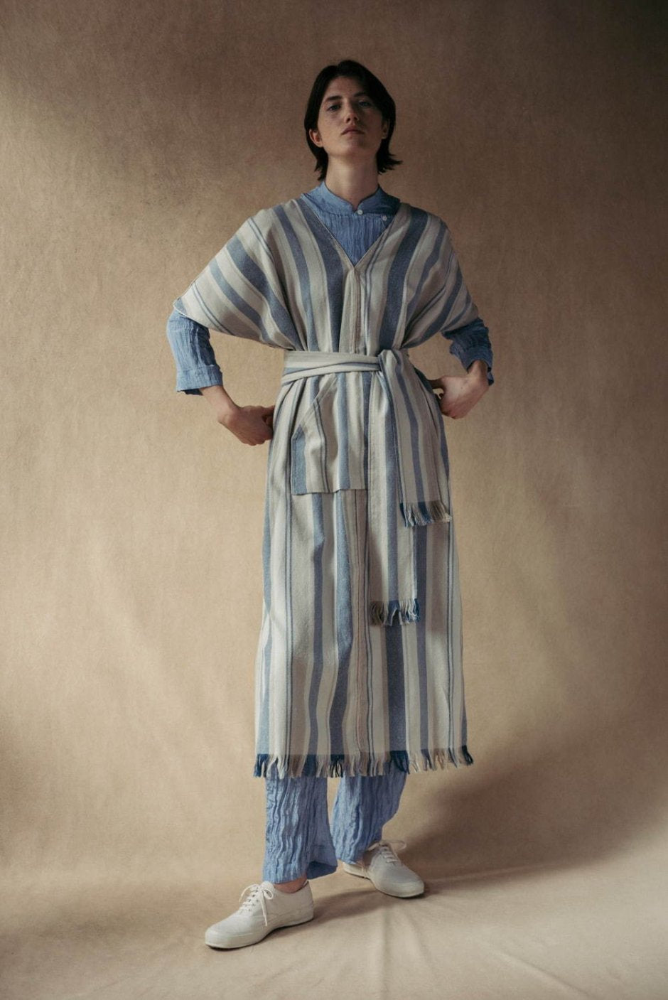 WRYHT - SLIT NECK MAXI TUNIC - ROSE STRIPE