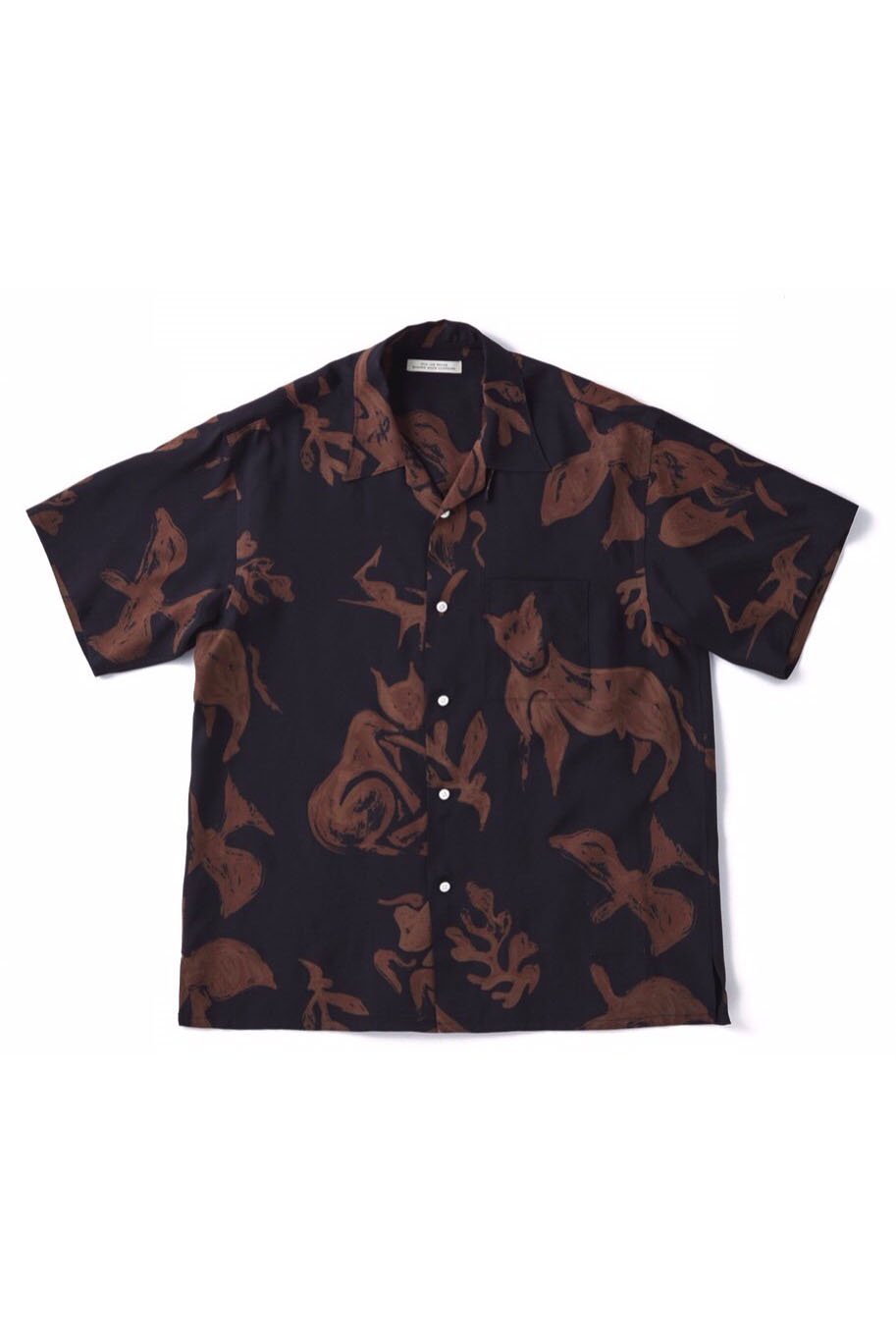 OLD JOE - ORIGINAL PRINTED OPEN COLLAR SHIRTS - DRAWING S/S - BLACK