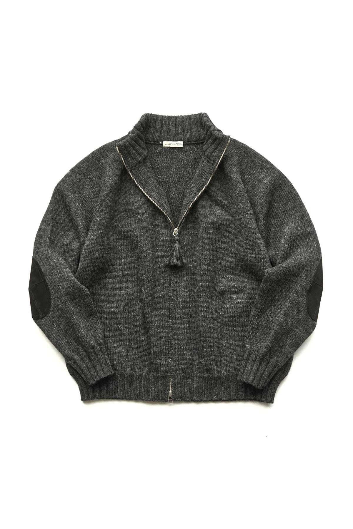 OLD JOE - TWEEDY YARN ZIP SWEATER - GRAPHITE