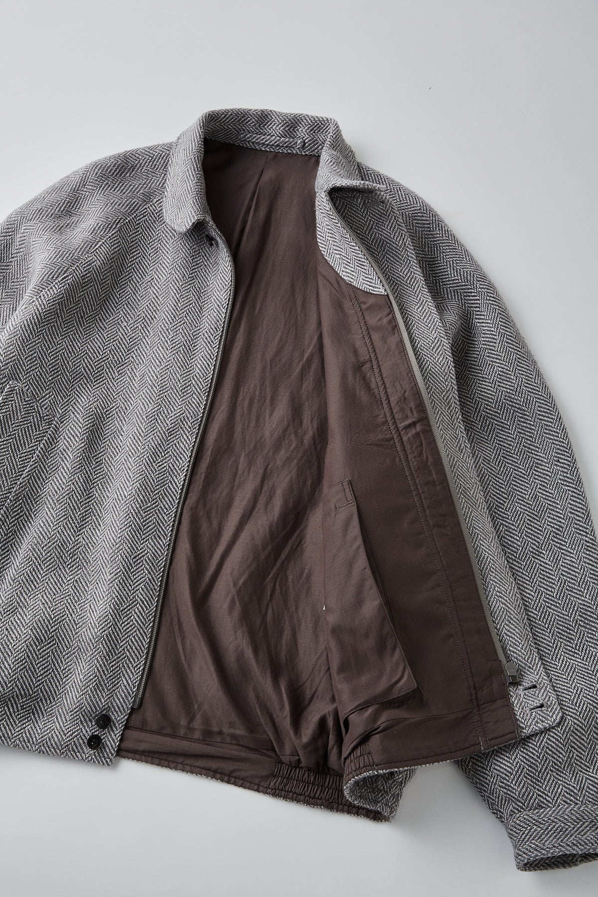●OLD JOE - ROUND-COLLAR MOTORING JACKET - FANCY HERRINGBONE