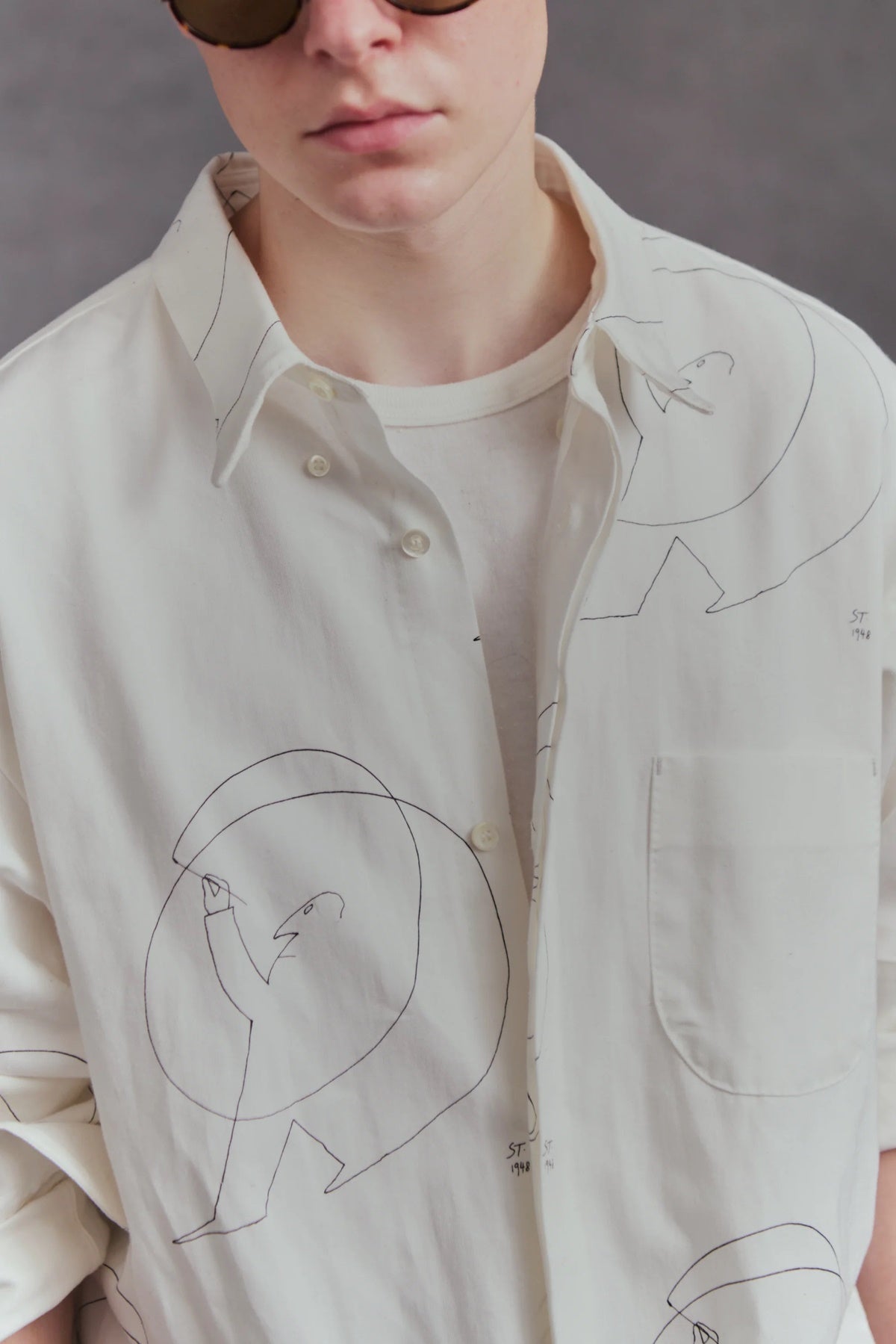 ○OLD JOE - HIDDEN BUTTON COLLAR SHIRTS (Saul Steinberg) - RAW WHITE