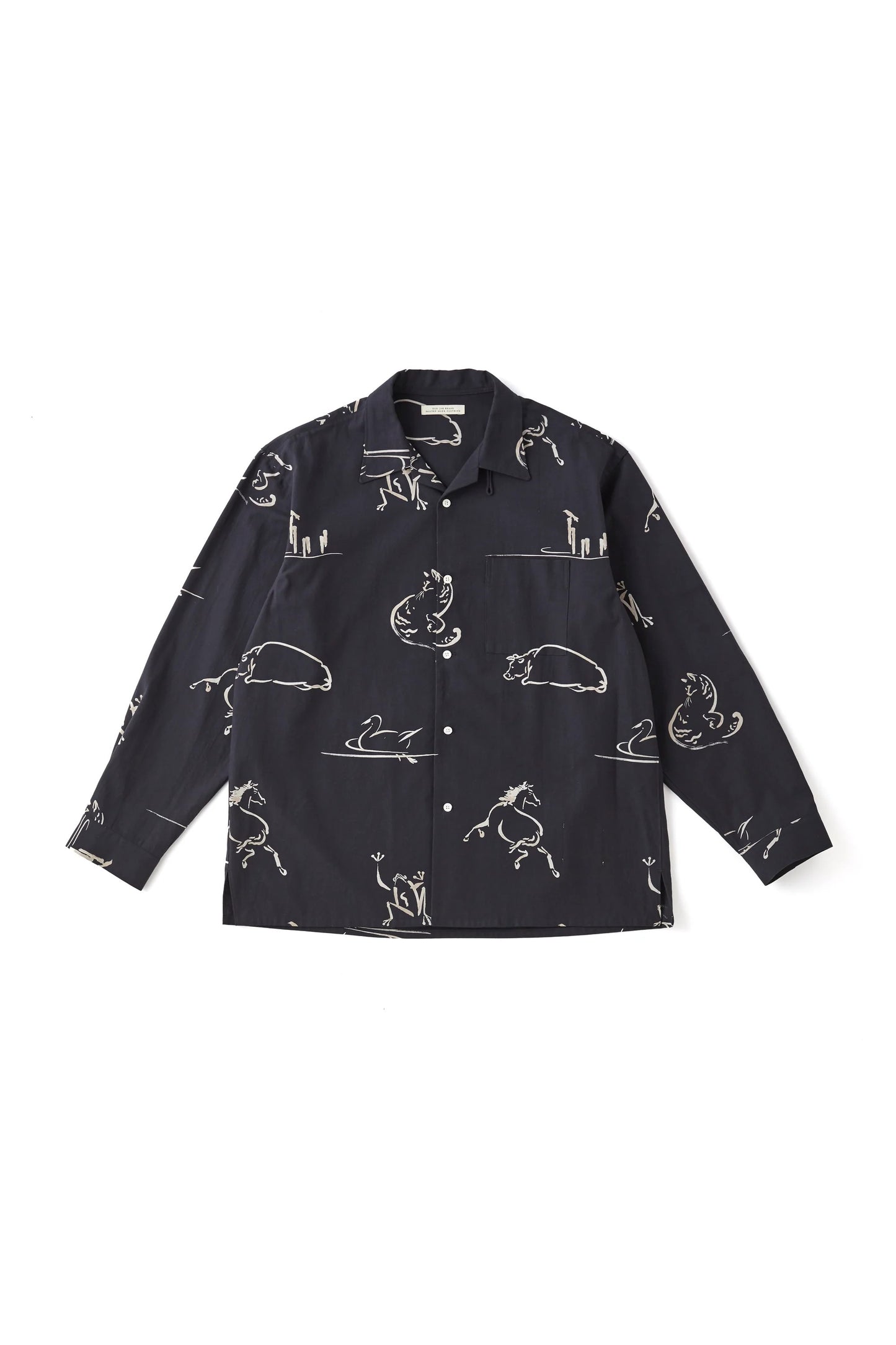 ○OLD JOE - ORIGINAL PRINTED OPEN COLLAR SHIRTS (Animal Drawing) Long-sleeve