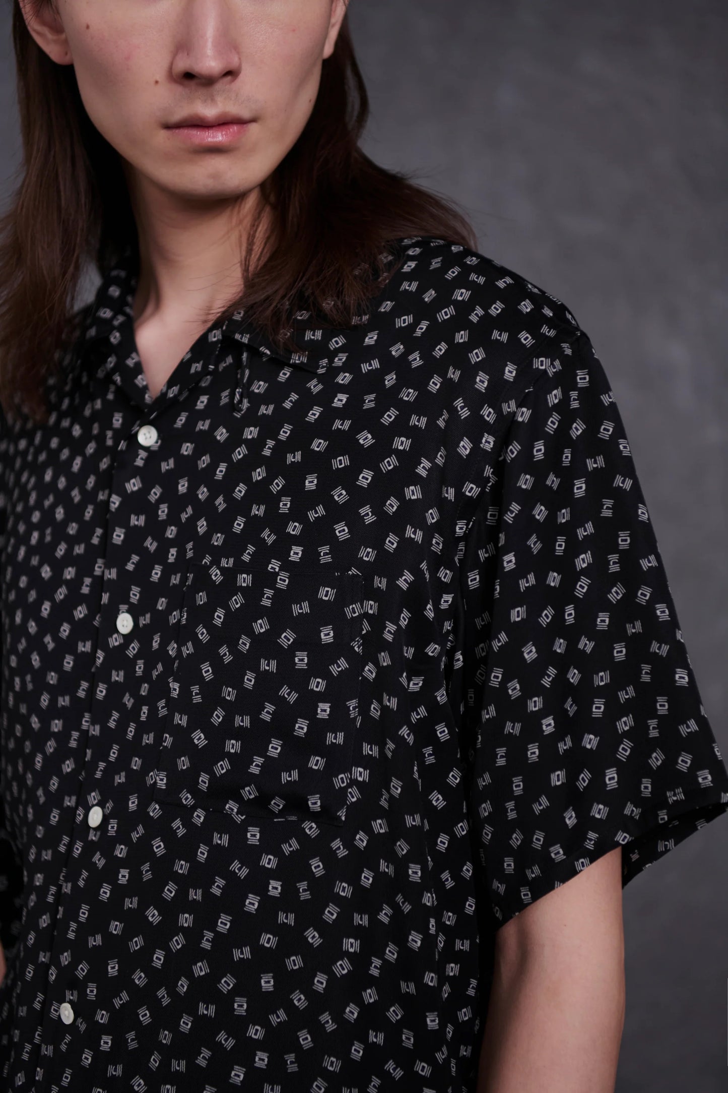 ○OLD JOE - ORIGINAL PRINTED OPEN COLLAR SHIRTS (Deco Monogram) Short - ONYX