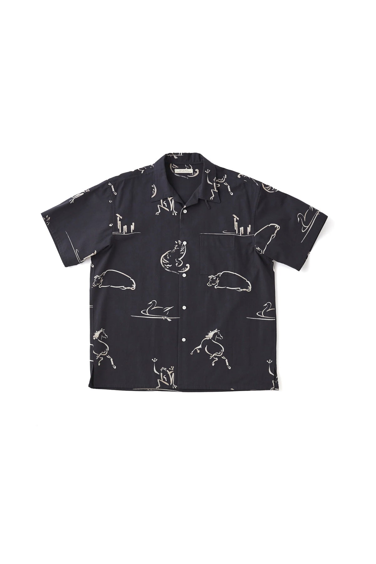 ○OLD JOE - ORIGINAL PRINTED OPEN COLLAR SHIRTS (Animal Drawing) Short - ONYX