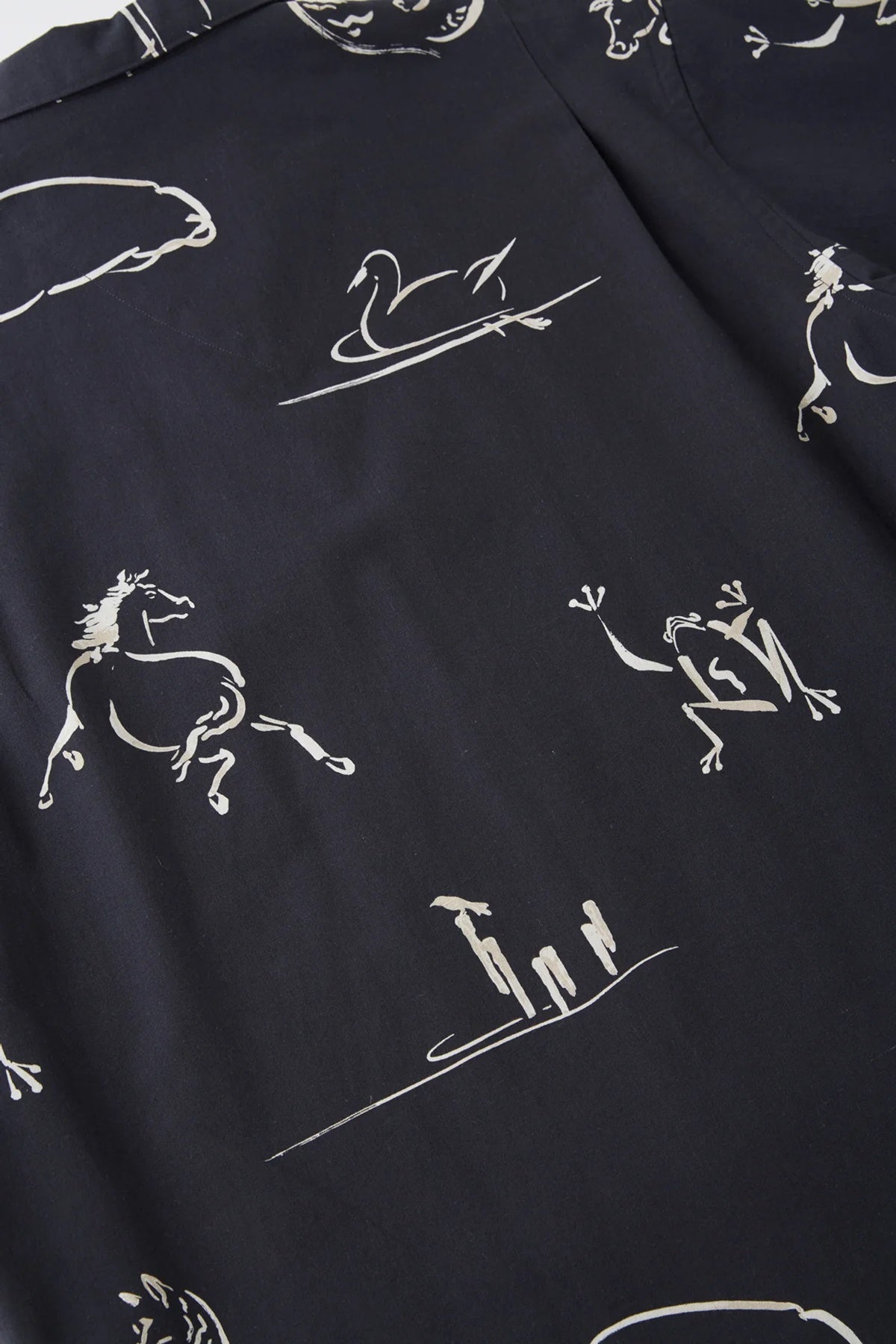 ○OLD JOE - ORIGINAL PRINTED OPEN COLLAR SHIRTS (Animal Drawing) Short - ONYX