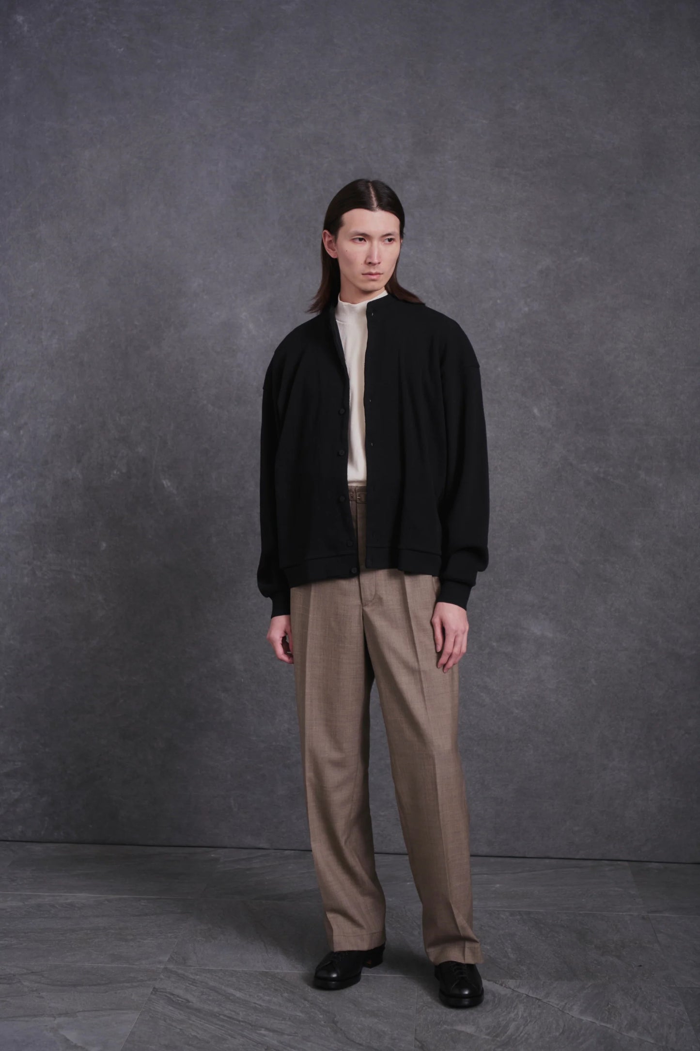 ○OLD JOE - NEP RIBED BAND COLLAR CARDY - ONYX