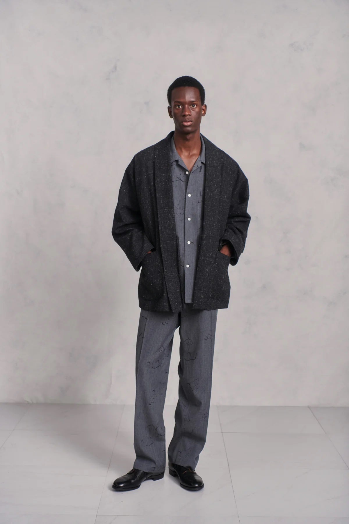 ○OLD JOE - ORIGINAL PRINTED OPEN COLLAR SHIRTS Long sleeve - GRAPHITE