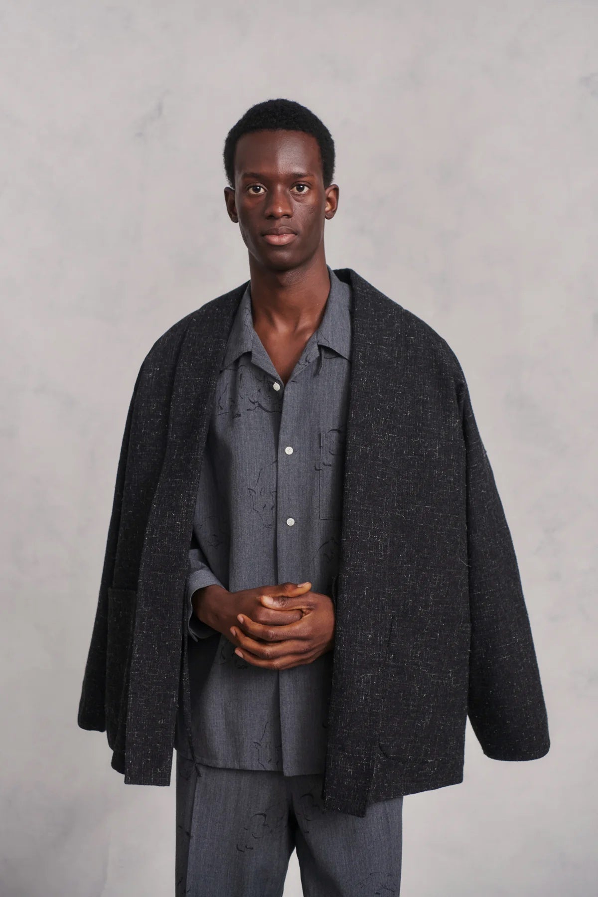 ○OLD JOE - ORIGINAL PRINTED OPEN COLLAR SHIRTS Long sleeve - GRAPHITE