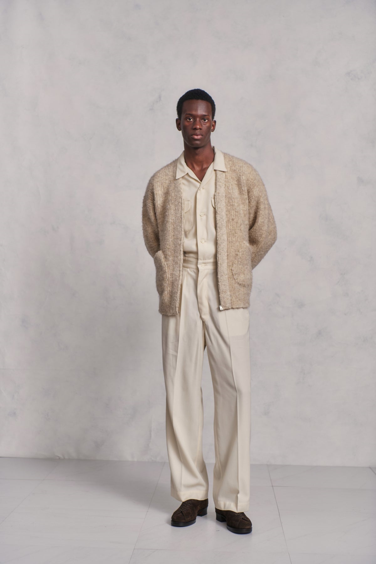 ○OLD JOE - BOUCLE ALPAKA ZIP CARDIGAN - IVORY