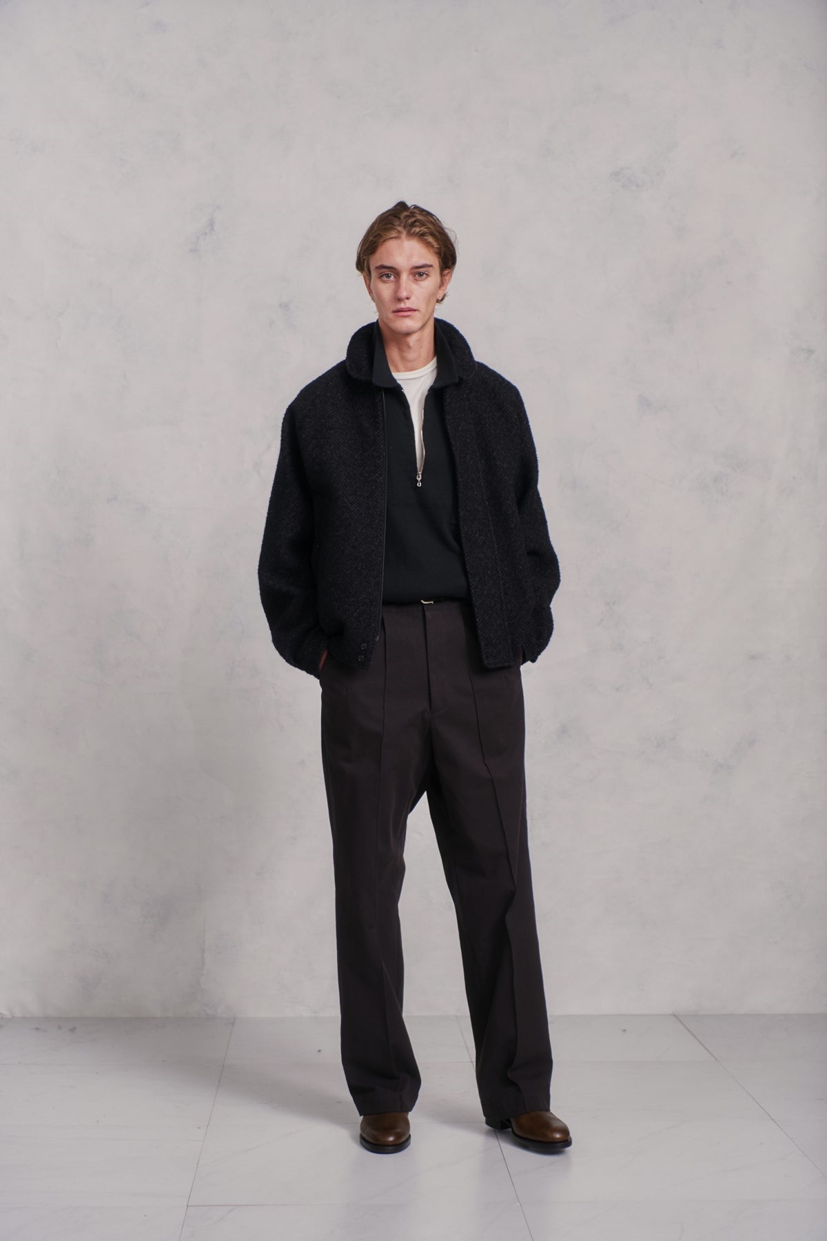 ○OLD JOE - ROUND-COLLAR MOTORING JACKET - ONYX