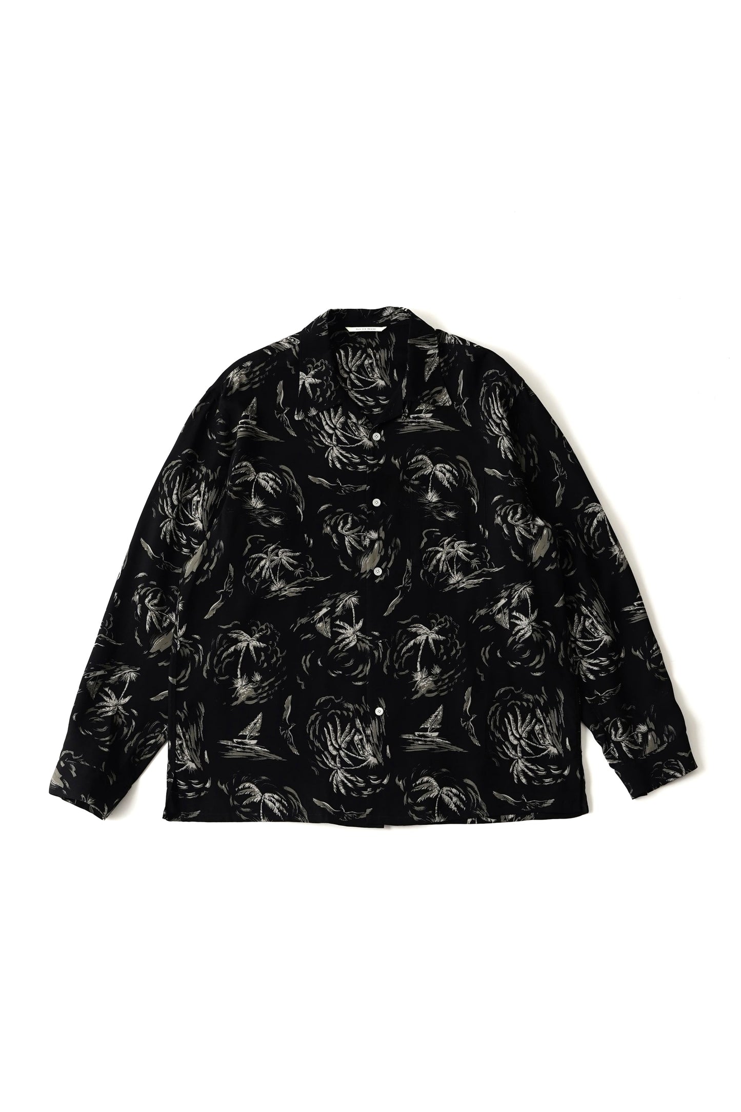 ○OLD JOE - ORIGINAL PRINTED OPEN COLLAR SHIRTS(PALM TREE)Long-sleeve - BLACK