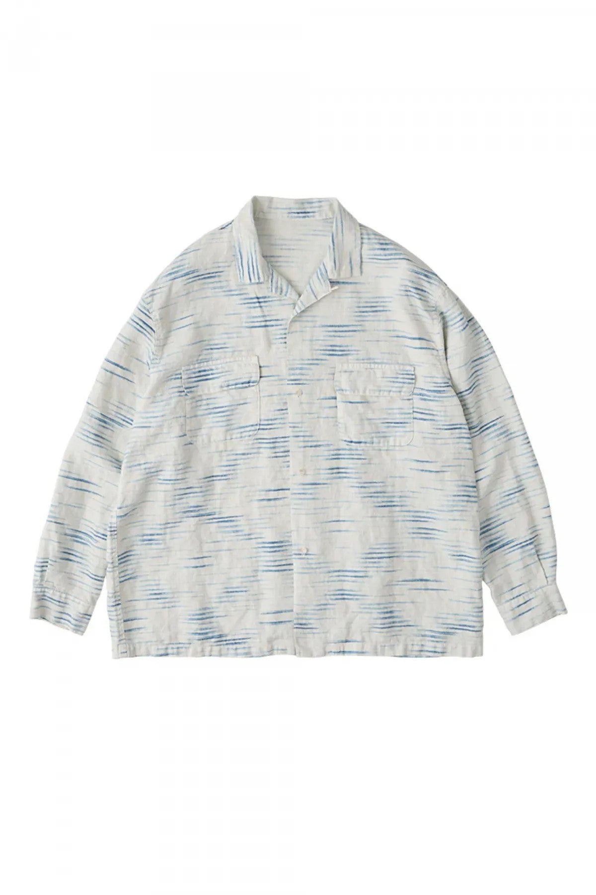 Porter Classic - OLD FRANCE INDIGO PRINT LONG SHIRT - WHITE