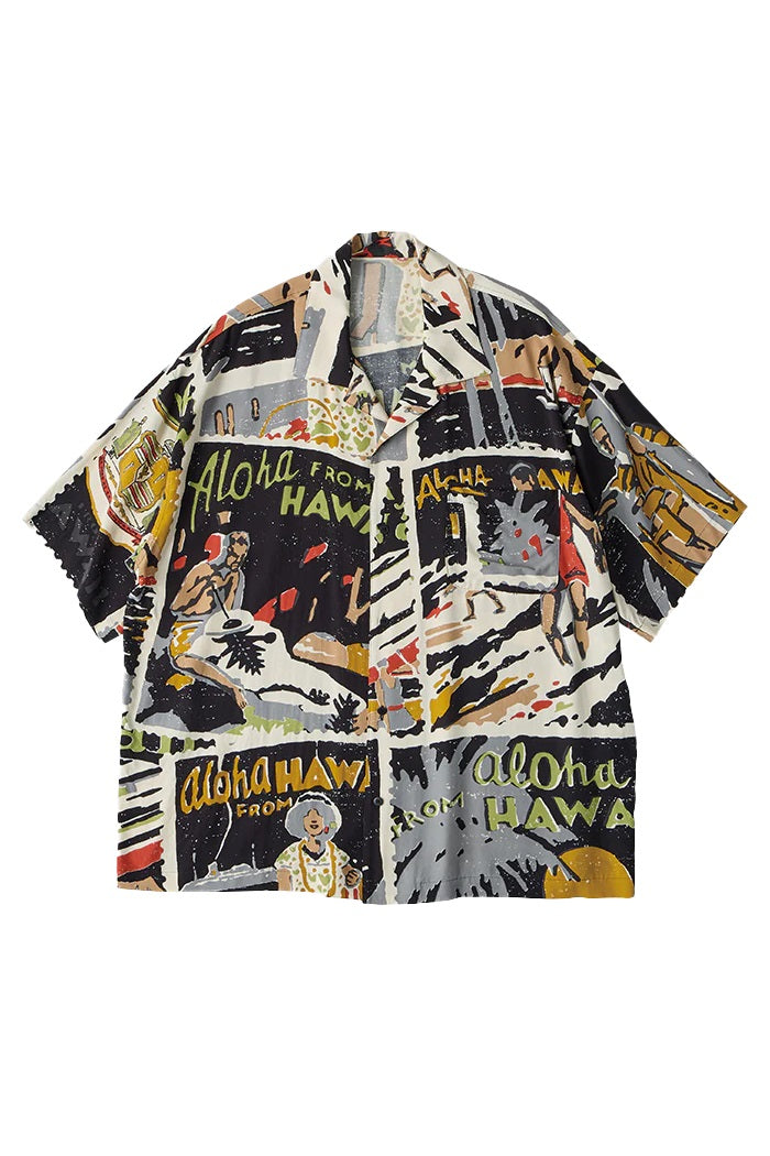 PORTER CLASSIC - HAWAIIAN OUTDOOR ALOHA SHIRT - BLACK