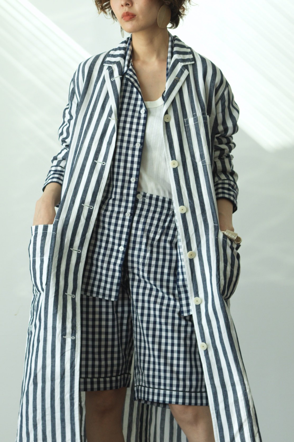 SLEEPY JONES - HENRY PAJAMA SHIRT -LARGE GINGHAM NAVY