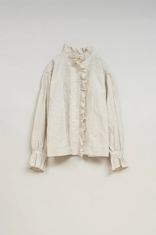 ◯ Nigel Cabourn woman - GATHER COLLAR BLOUSE C/L - IVORY
