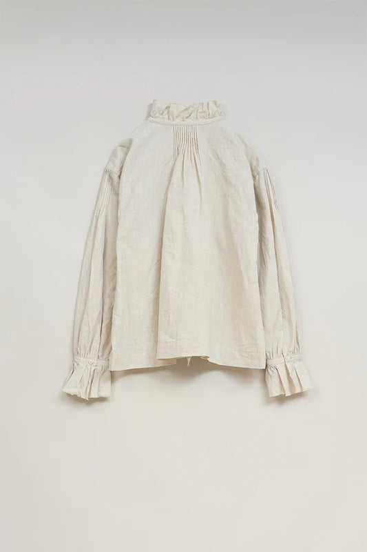 ◯ Nigel Cabourn woman - GATHER COLLAR BLOUSE C/L - IVORY