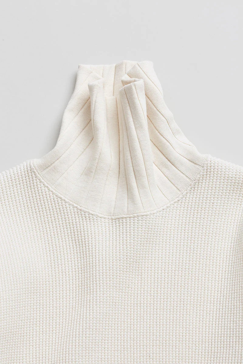 ◯ Nigel Cabourn woman - TURTLE NECK BIG WAFFLE - OFF WHITE