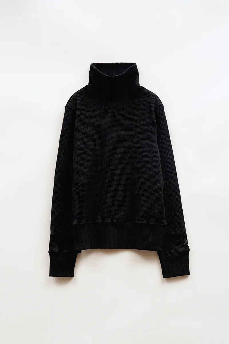 ◯ Nigel Cabourn woman - TURTLE NECK BIG WAFFLE - BLACK