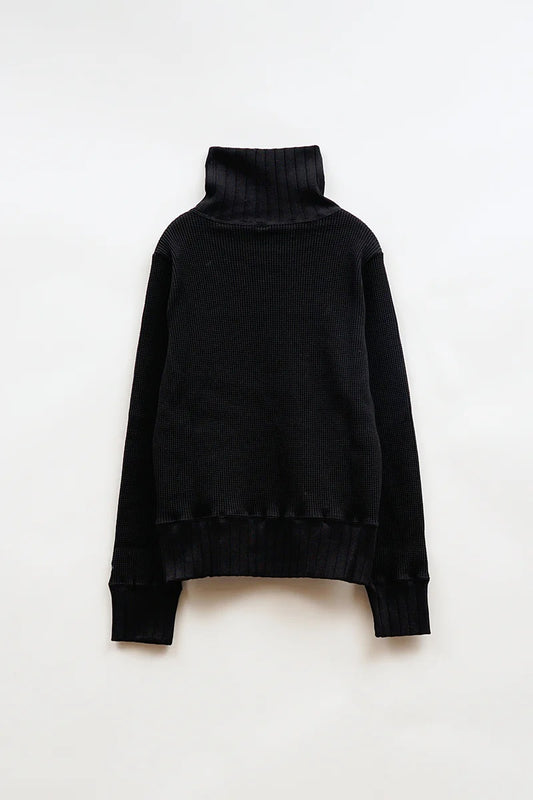 ◯ Nigel Cabourn woman - TURTLE NECK BIG WAFFLE - BLACK
