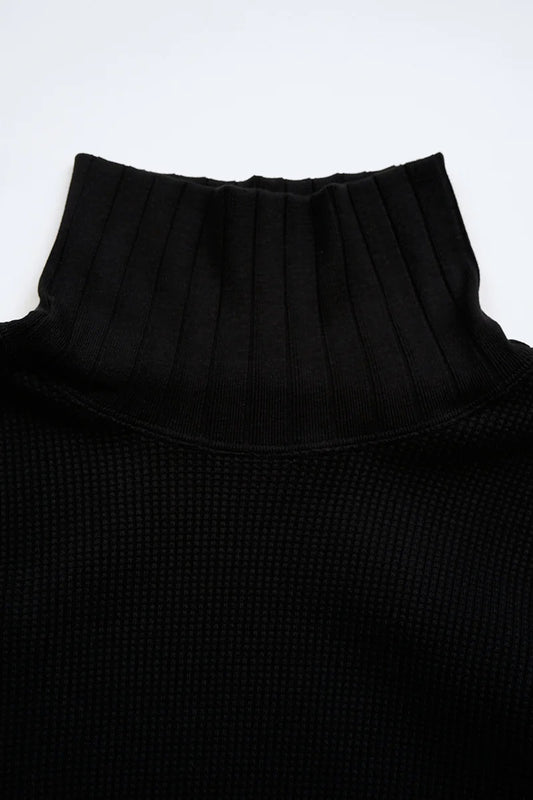 ◯ Nigel Cabourn woman - TURTLE NECK BIG WAFFLE - BLACK