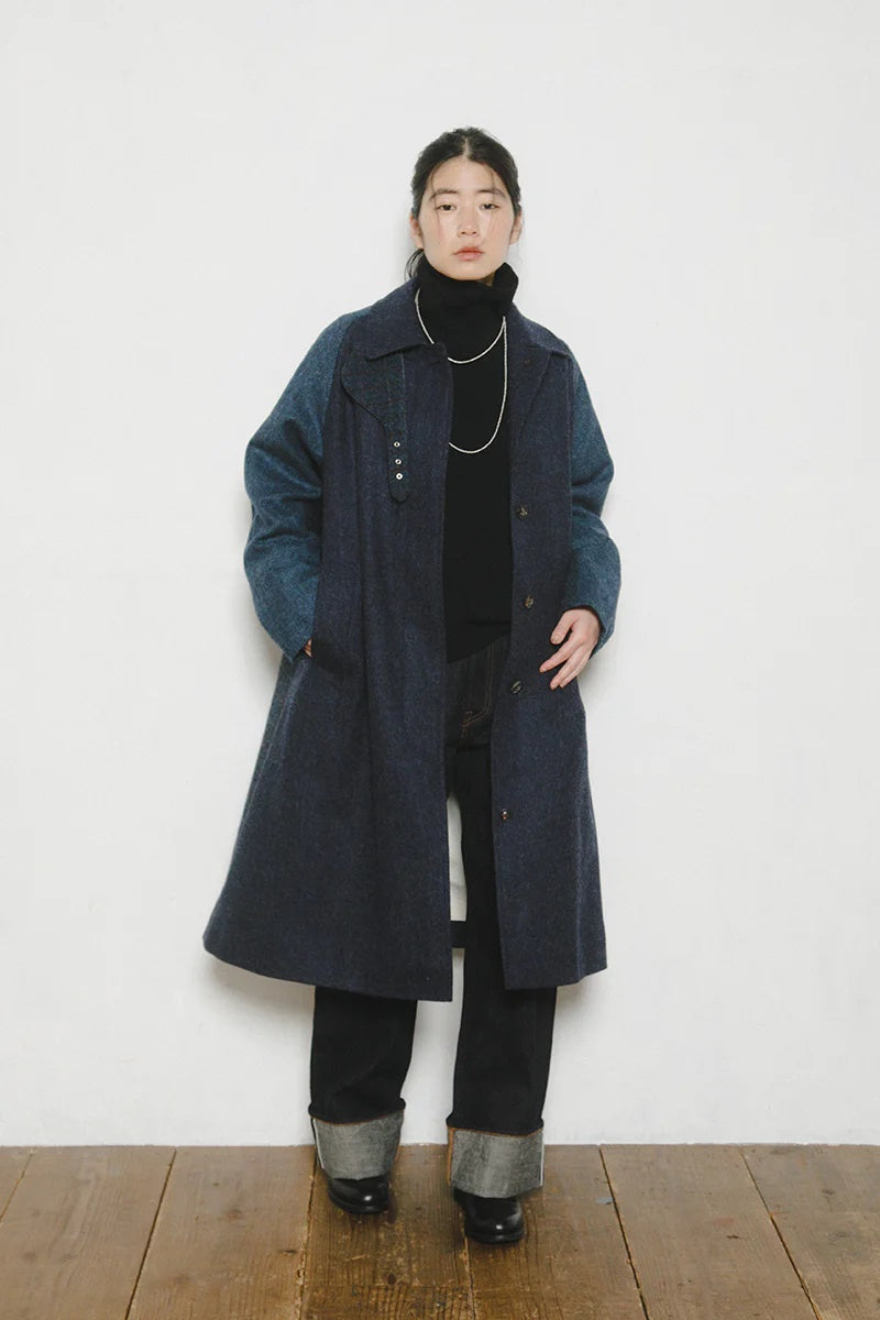 ◯ Nigel Cabourn woman - MAC COAT BRITISH TWEED - INDIGO