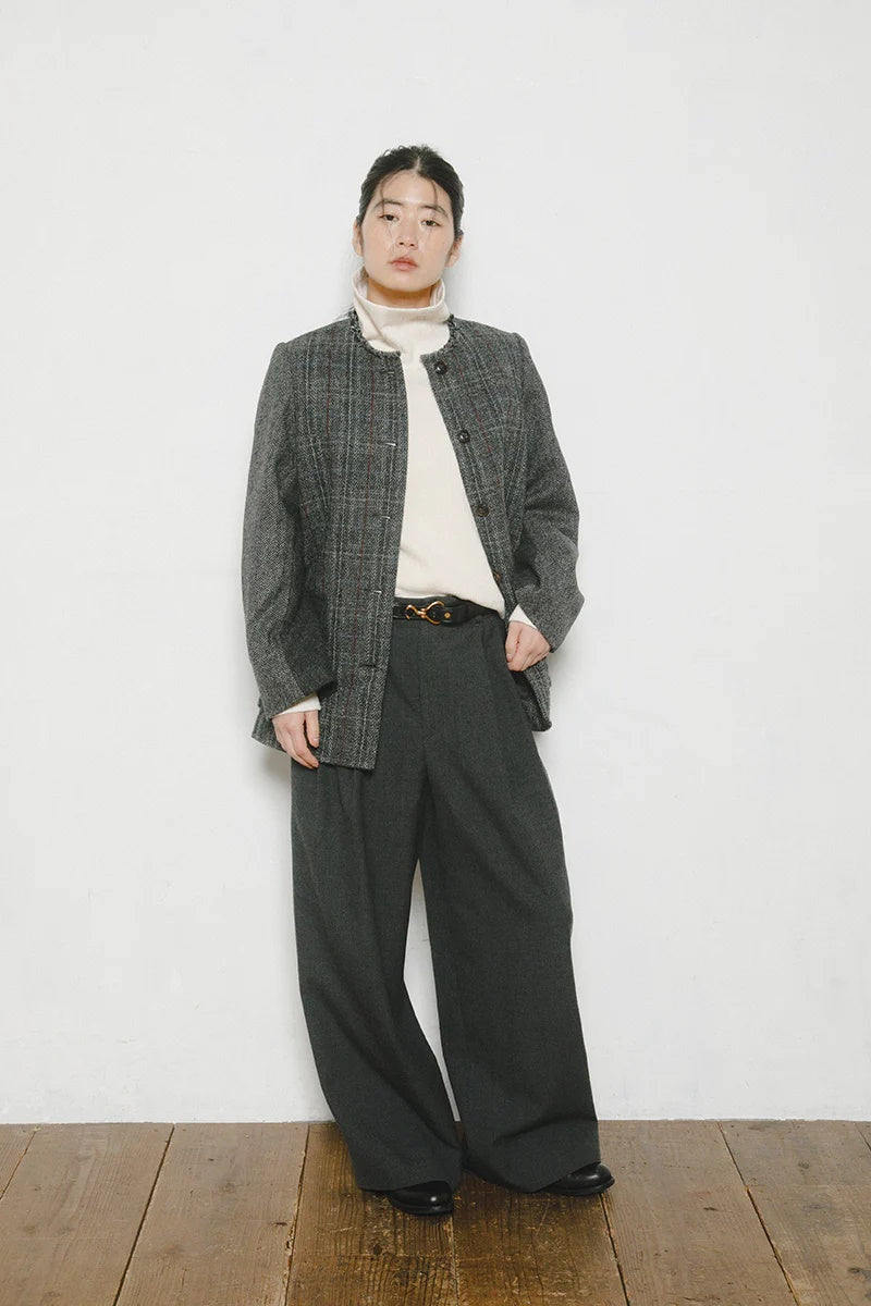 ◯ Nigel Cabourn woman - COLLARLESS JK BRITISH TWEED - CHACOAL GRAY