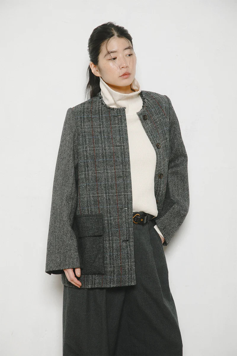 ◯ Nigel Cabourn woman - COLLARLESS JK BRITISH TWEED - CHACOAL GRAY